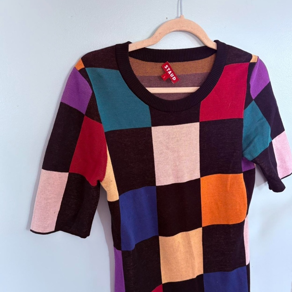 Staud Multicolor Patchwork Mini Dress - image 4